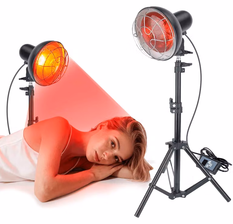 Lampada a infrarossi riscaldante - Potenza: 150 W - Lampada a luce rossa - Con timer e supporto a pavimento regolabile