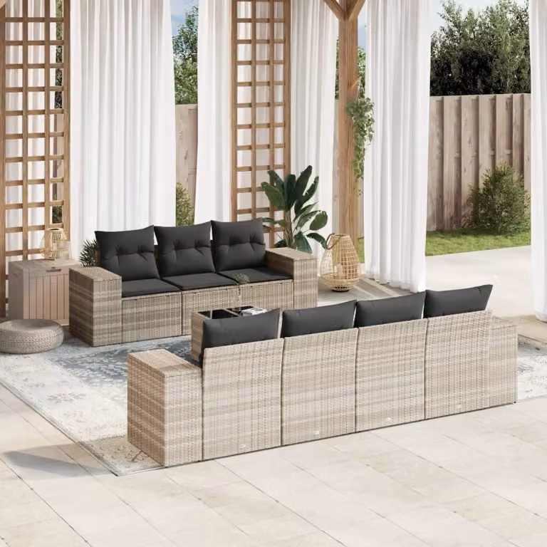 Maison Exclusive - Set Divano da Giardino 8pz con Cuscini Grigio Chiaro Polyrattan