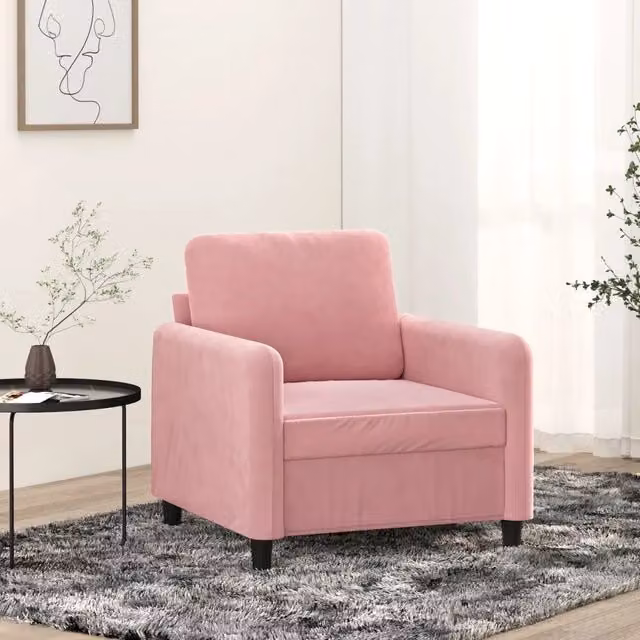 Poltrona moderna in velluto rosa vidaXL con braccioli e struttura in metallo