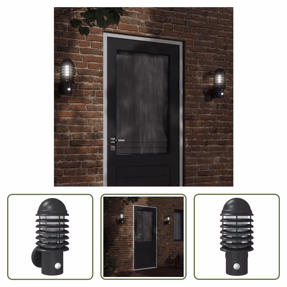 The Living Store Applique da esterno con rilevatore di movimento in acciaio inox nero