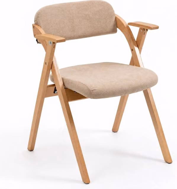 Set di 2 Sedie Pieghevoli con Braccioli e Seduta Imbottita in Legno di Faggio, Colore Cachi