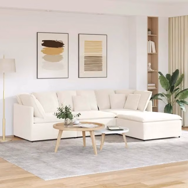 Divano Modulare con Poggiapiedi e Cuscini Crema 3321325