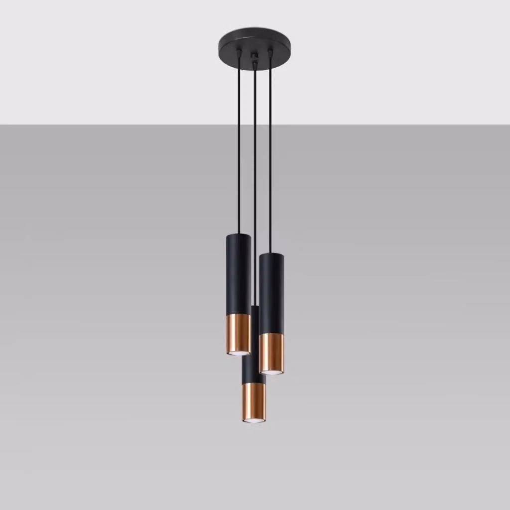 Lampada a sospensione moderna LOOPEZ 3P di Sollux Lighting in metallo nero e rame – 2