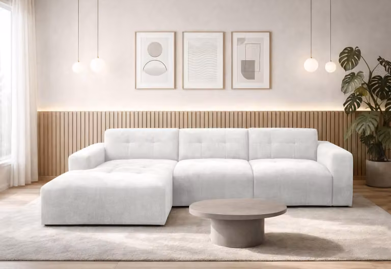 AX LIVING Divano a L Corlu bianco perla per soggiorno, lunghezza 310 cm