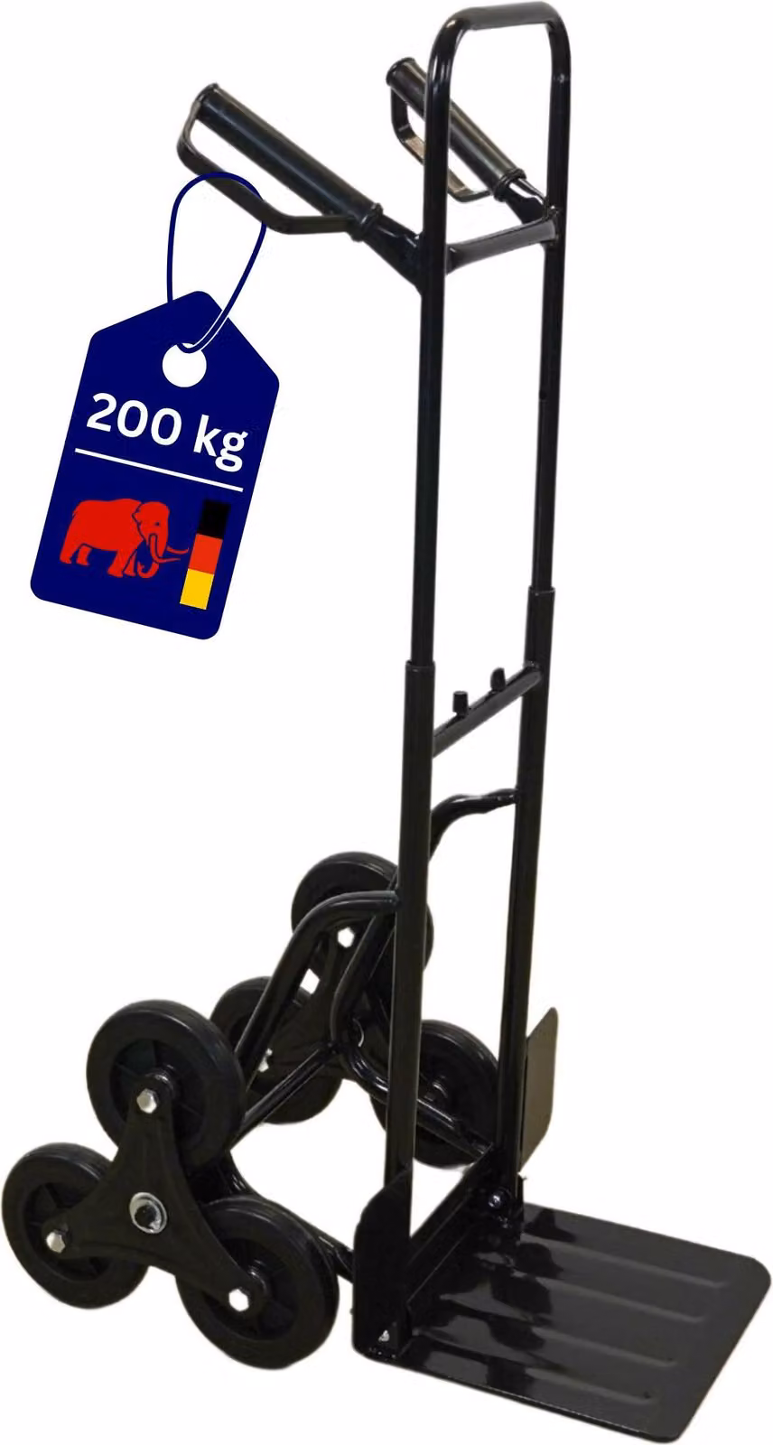 Montascale pieghevole ODIN ALL BLACK con pneumatici in gomma piena antiforatura | carico massimo 200 kg | HxLxP 111x60x43 cm | Nero | Carrello portascale Carrello da trasporto Carrello elevatore