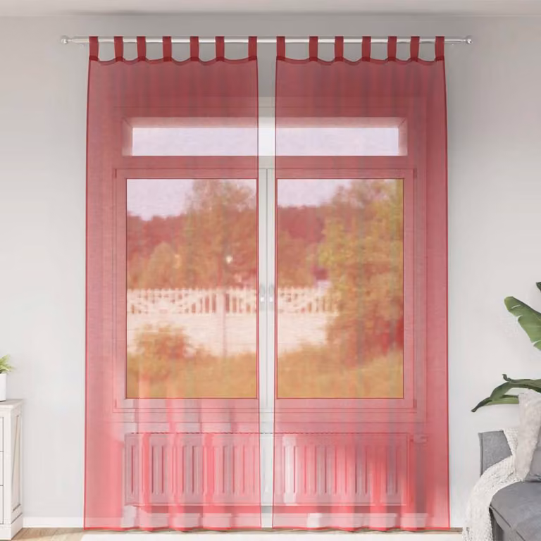 Set di 2 tende in voile semi-trasparenti vidaXL, colore rosso, con tasche per asta, L: 140 cm, H: 260 cm