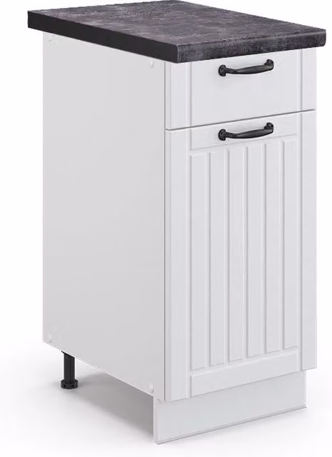 Mobiletto base per cucina Fame-Line Bianco rustico/Bianco 40 cm, PL Antracite Vicco