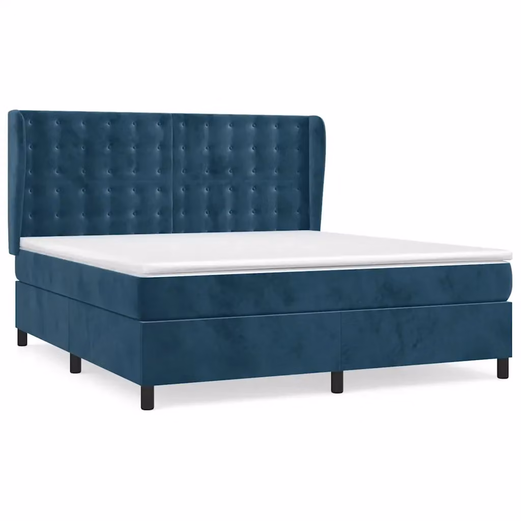 Letto Ibrido vidaXL con Giroletto a Molle e Materasso in Velluto Blu e Bianco, Struttura in Legno di Larice e Metallo, L/P/H: 160 x 200 cm – 2