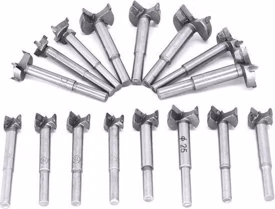 Set di punte Forstner Unyqoos® da 16 pezzi, in acciaio al tungsteno (trattato termicamente), diametro da 15 a 35 mm – punte per legno ideali per fori per cerniere e fori a filo, con indicazioni di misura