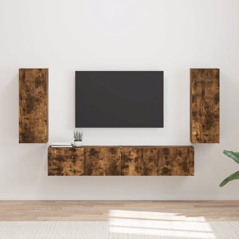 Set di 4 Mobiletti da TV a Parete Moderni vidaXL in Rovere Fumé Marrone L: 80 cm, P: 31 cm, H: 80 cm