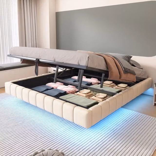letto imbottito lino beige 180 x 200 cm