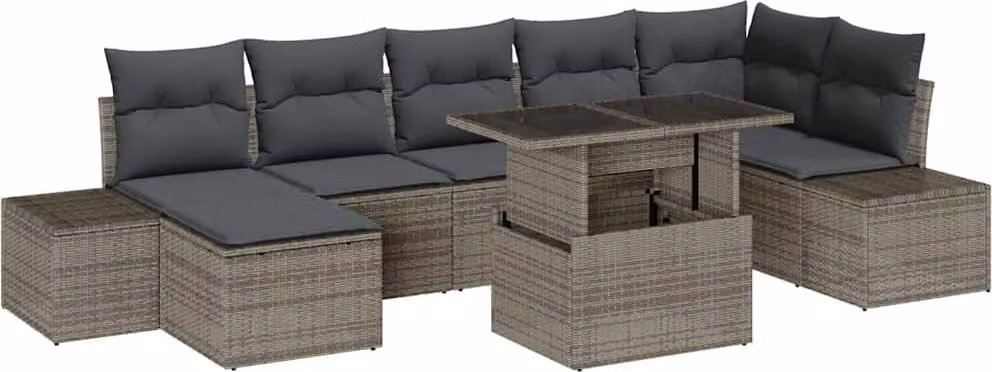 Set Divano da Giardino 8 pcs Grigio Poly Rattan