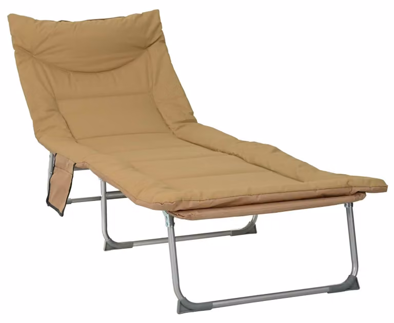 Lettino pieghevole con cuscino, color beige