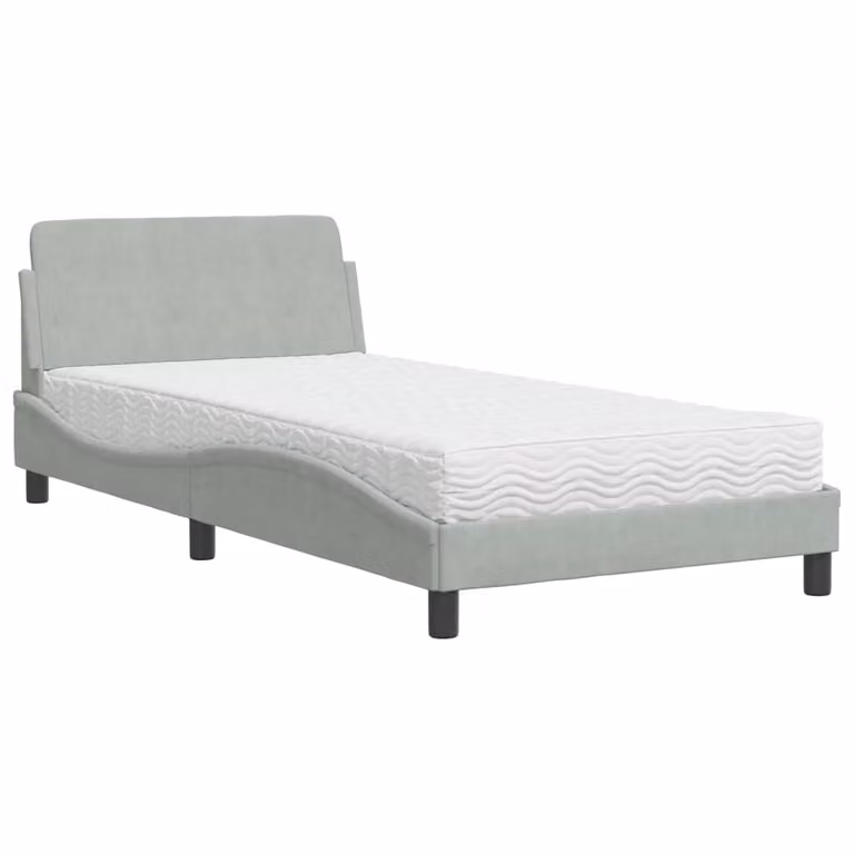 Letto con Materasso Dover Grigio Chiaro 100x200 cm in Velluto