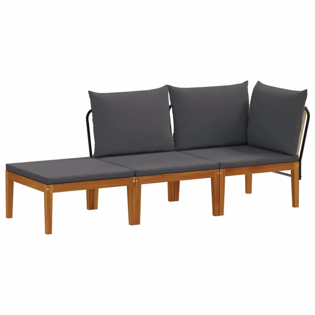 Set di divani da giardino a forma di L vidaXL in legno di acacia con cuscini e pouf incluso – 2