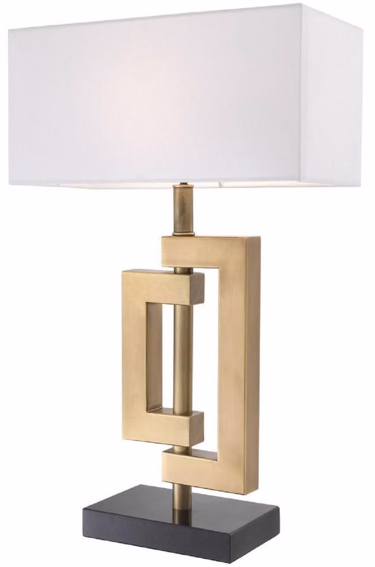 Casa Padrino lampada da tavolo di design con base in granito colori ottone antico / nero / bianco 40 x 20 x h. 64 cm - Collezione Luxury