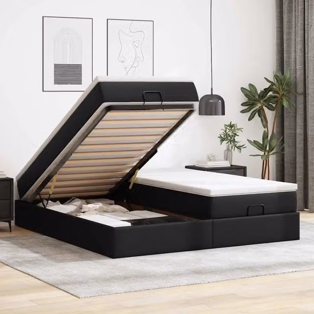 vidaXL Struttura Letto con Contenitore e Materasso in Similpelle Nero L/P/H: 203 x 160 x 120 cm – 1