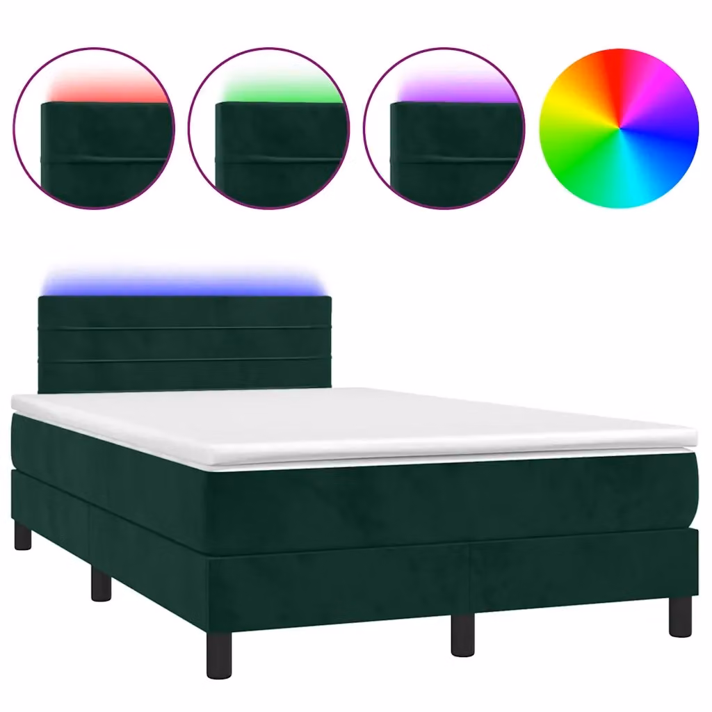 Letto a Molle con Materasso e LED vidaXL in Velluto Verde Scuro L/P/H: 120 x 200 cm – 2