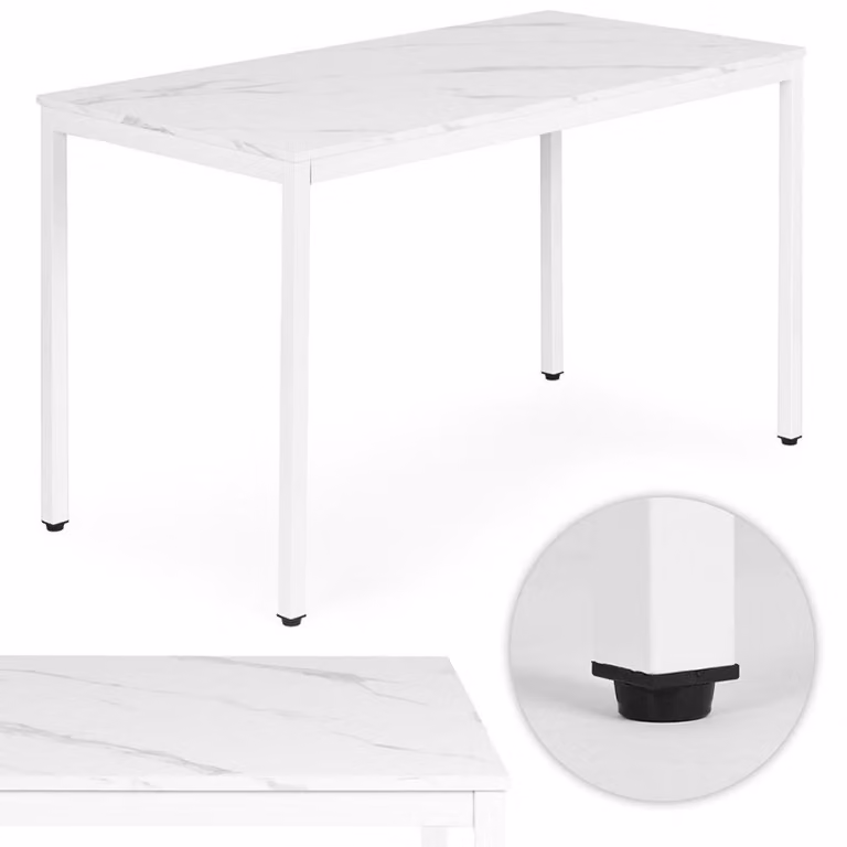 Tavolo da cucina-sala da pranzo per 4-5 persone, scrivania per computer 120x60 cm, marmo bianco ModernHome