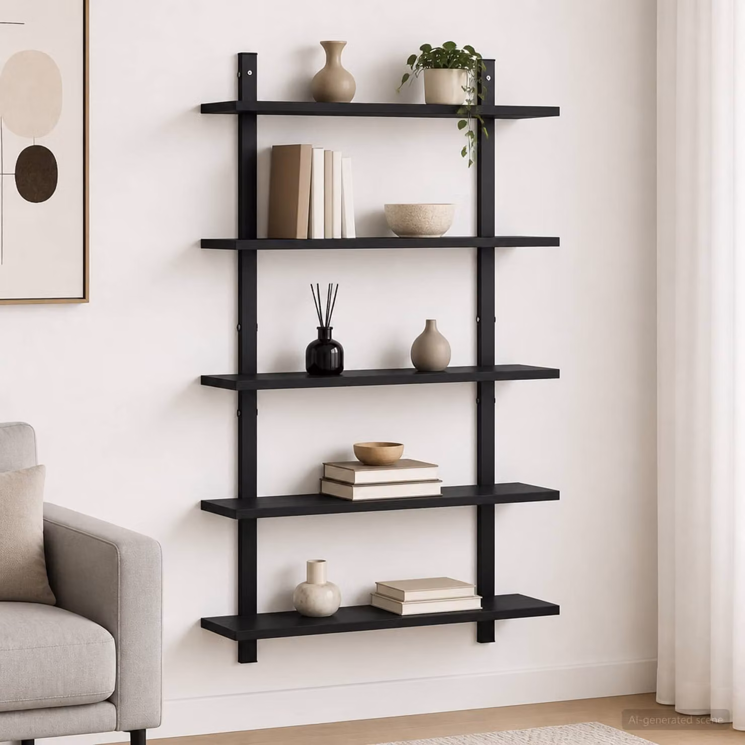 Scaffale da parete moderno vidaXL in legno nero, L 60.5 x P 13.5 x H 102.5 cm