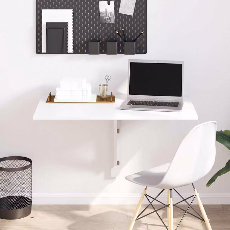 vidaXL Tavolino da muro pieghevole in legno bianco lucido L: 100 cm, P: 60 cm, H: 56 cm