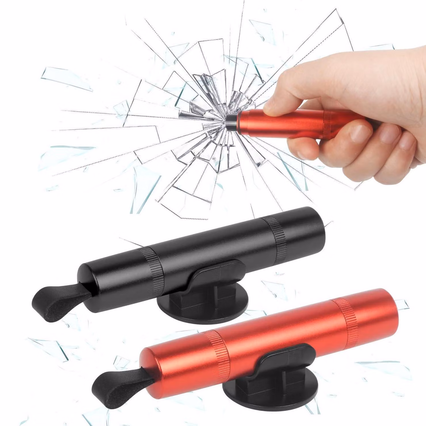 2 martelli di emergenza "Nothammer" con tagliacinture, rompiglass e kit di emergenza, colore nero/rosso