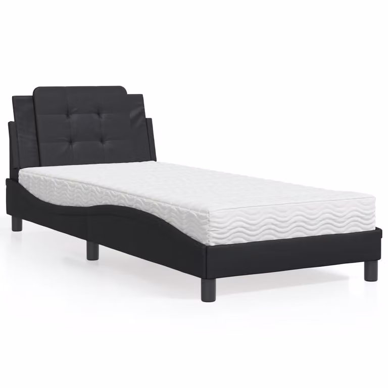 Letto con Materasso vidaXL Zadar Nero in Similpelle L/P: 90 x 200 cm