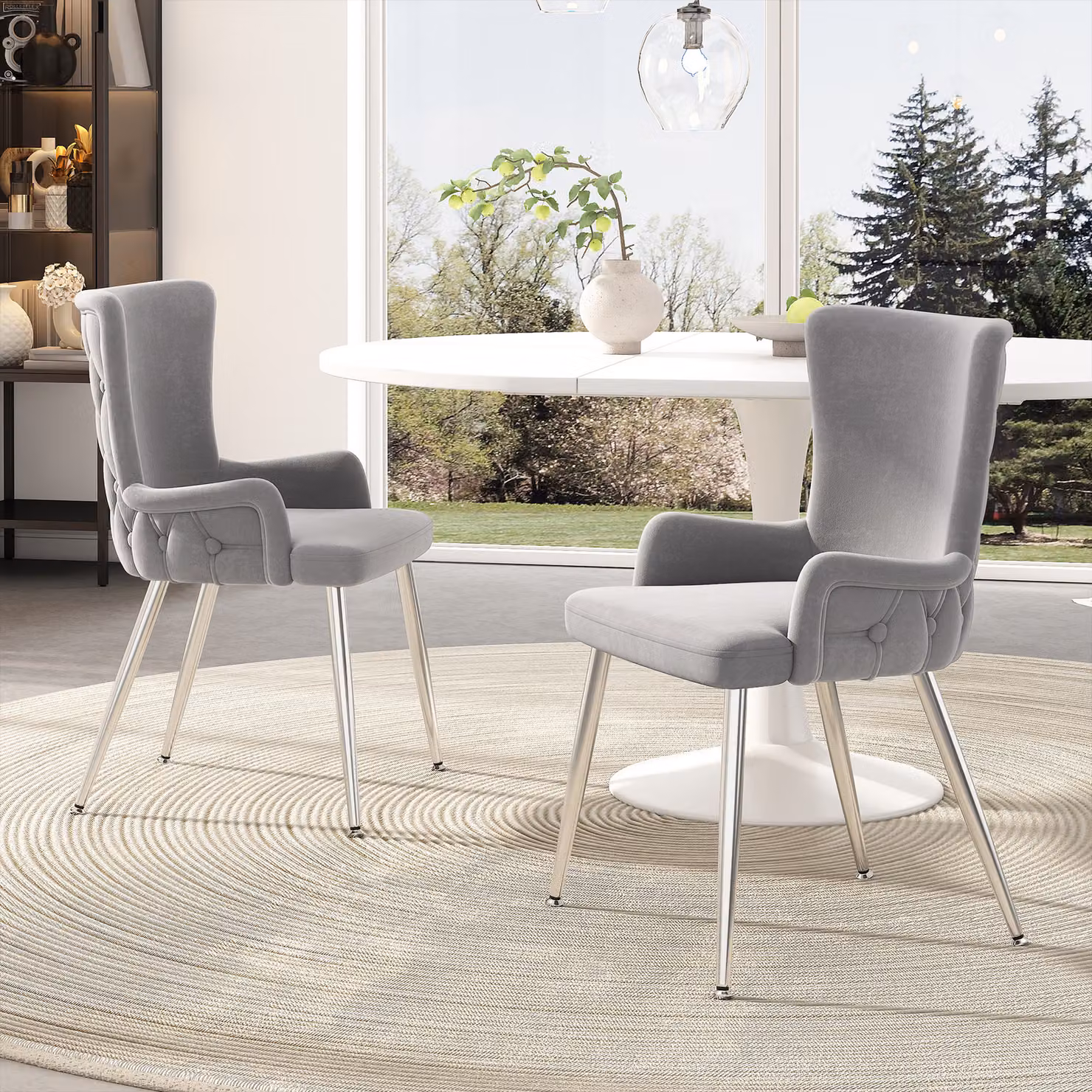 Set di 2 sedie Flieks, sedia da sala da pranzo con rivestimento in velluto, sedia da salotto elegante con gambe in metallo argentato, sedie da cucina sedia da soggiorno, grigio