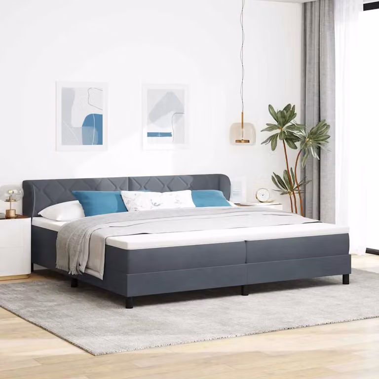 Letto a molle con testiera vidaXL in velluto grigio, L/P: 200 x 200 cm