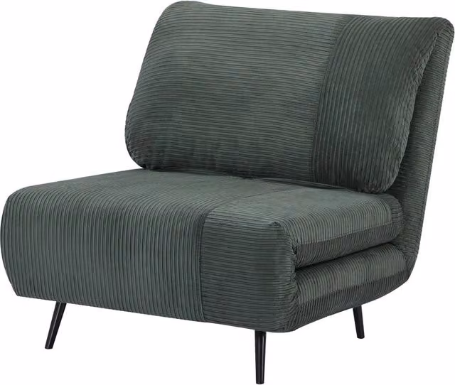 Poltrona Letto Singolo Trasformabile 82x89x83 cm in Legno e Acciaio Tessuto Velluto a Coste Verde