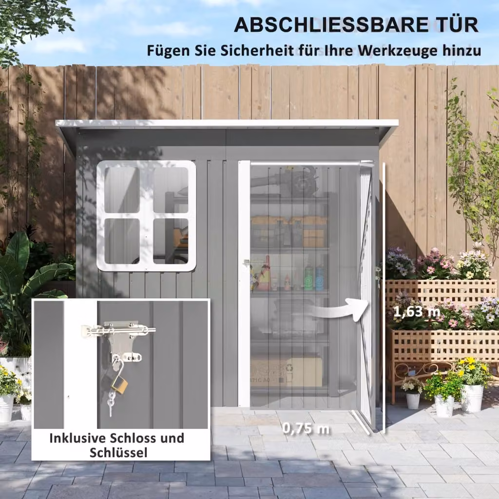 Casa da giardino REDOM in acciaio galvanizzato grigio con finestre e serratura L: 221 cm, P: 133 cm, H: 190 cm – 2