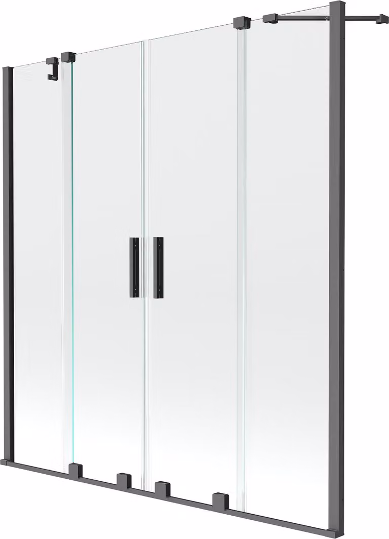 Mexen Velar Duo paravento per vasca da bagno scorrevole a 2 ante 160 x 150 cm, trasparente, metallo scuro - 896-160-000-02-95
