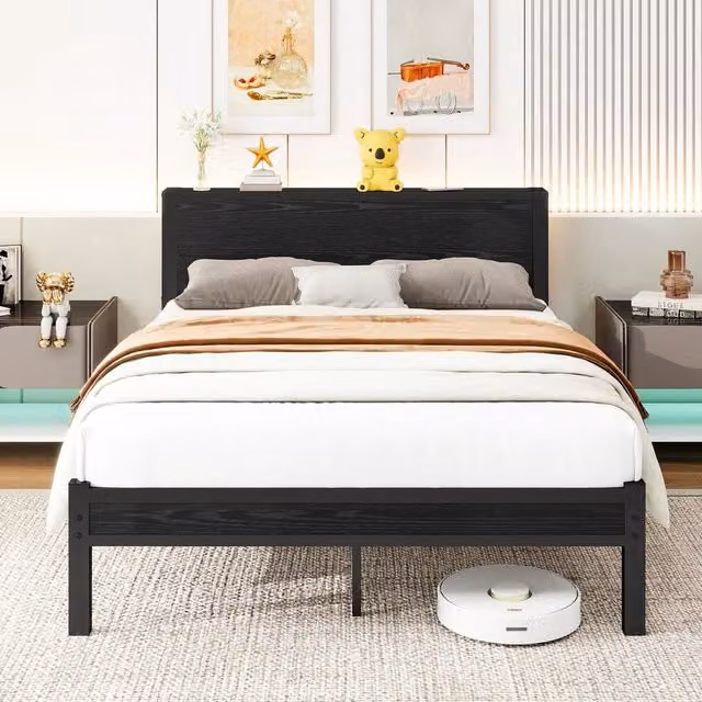 Letto singolo Minimal in metallo nero con testiera contenitore L/P/H: 208 x 140 x 90 cm – 1