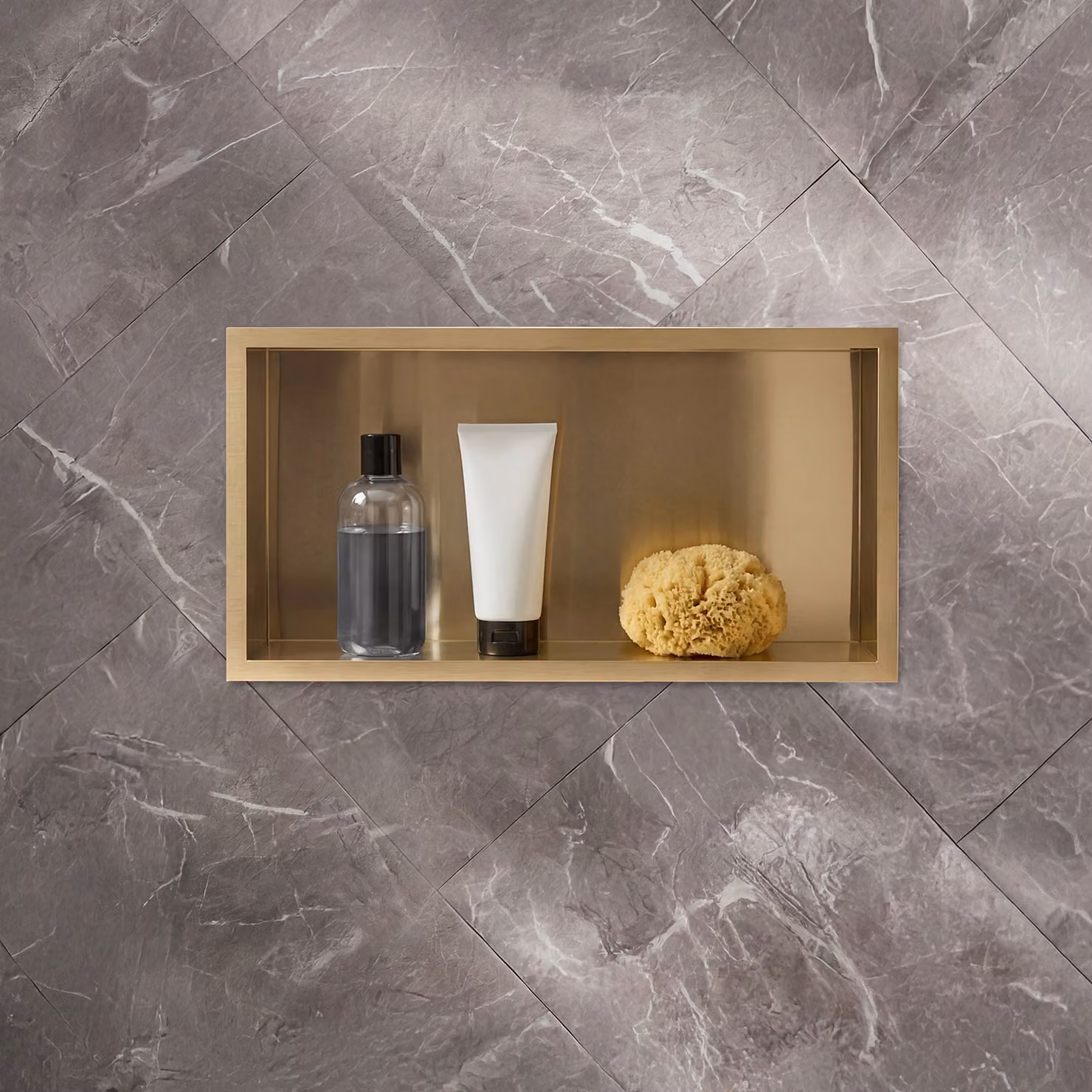 Nicchia Doccia a Muro per Bagno - 640mm x 340mm - Rettangolare con Mensola Portaoggetti - Oro Satinato