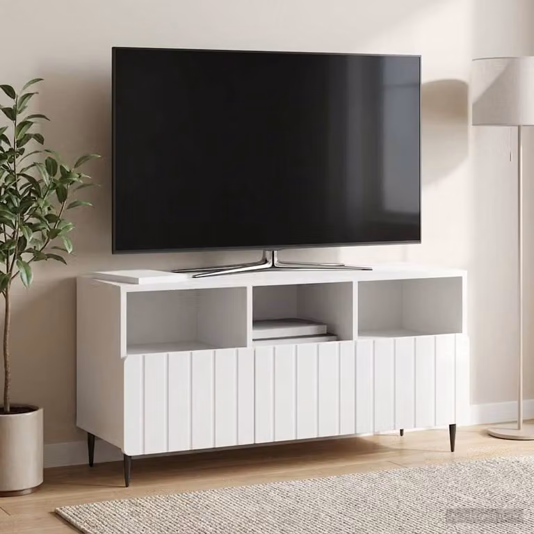 Mobile TV vidaXL Bianco Lucido in Legno e Metallo L 102 cm x P 34,5 cm x H 50 cm