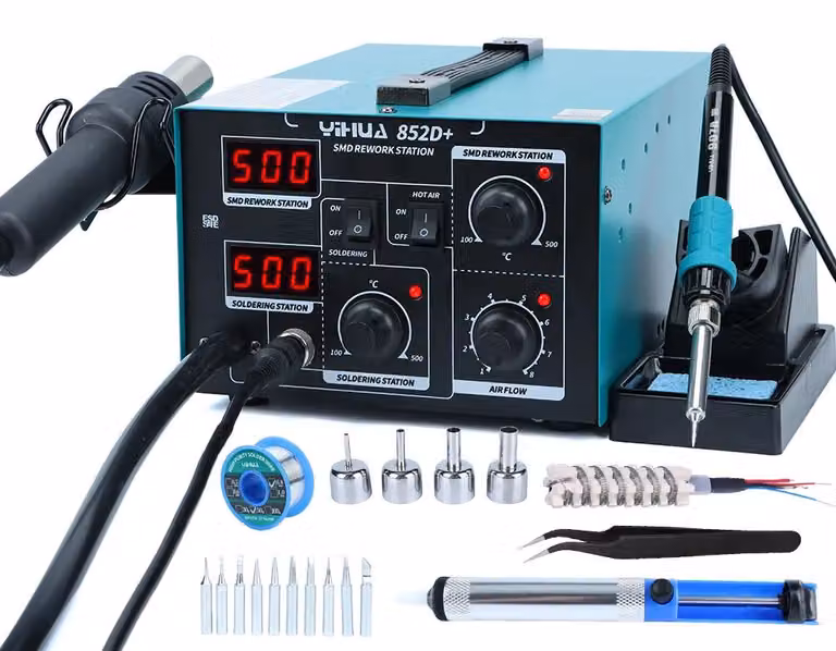 Stazione di saldatura ad aria calda, con controllo della temperatura regolabile, set di strumenti versatile, modello set03, 220V, standard europeo
