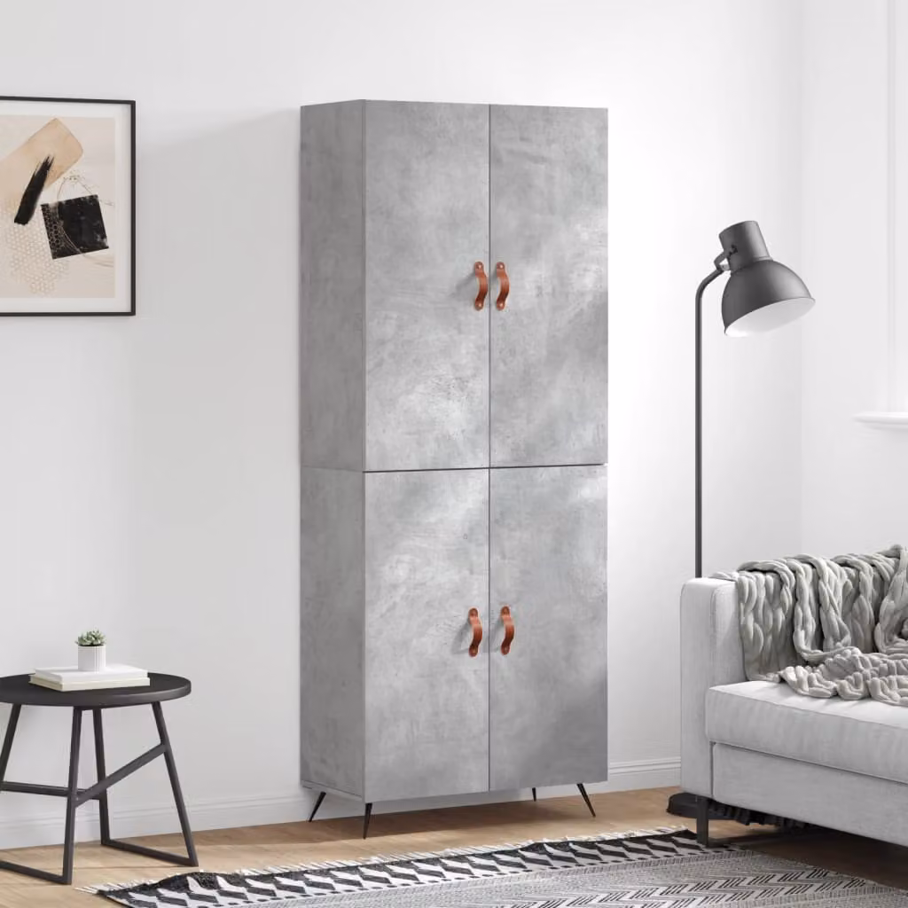 Credenza moderna vidaXL in legno e metallo, Grigio, L: 69,5 cm, P: 34 cm, H: 180 cm