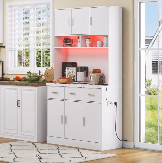 Credenza cucina 100x40x180 cm con LED APP, prese USB e ampio contenitore
