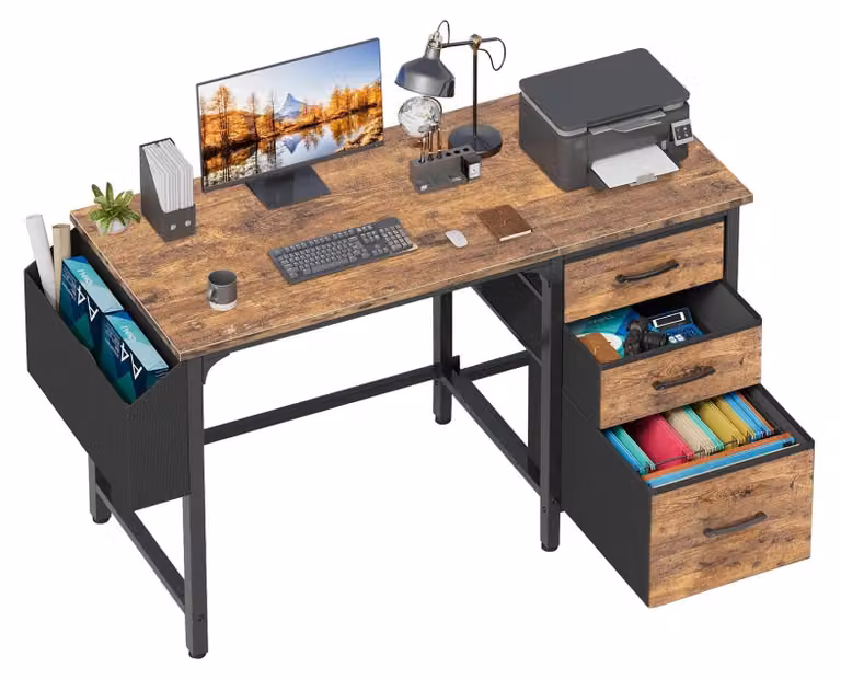 Scrivania per computer con cassetti e tasca portaoggetti, 120 cm, ideale per l'ufficio domestico