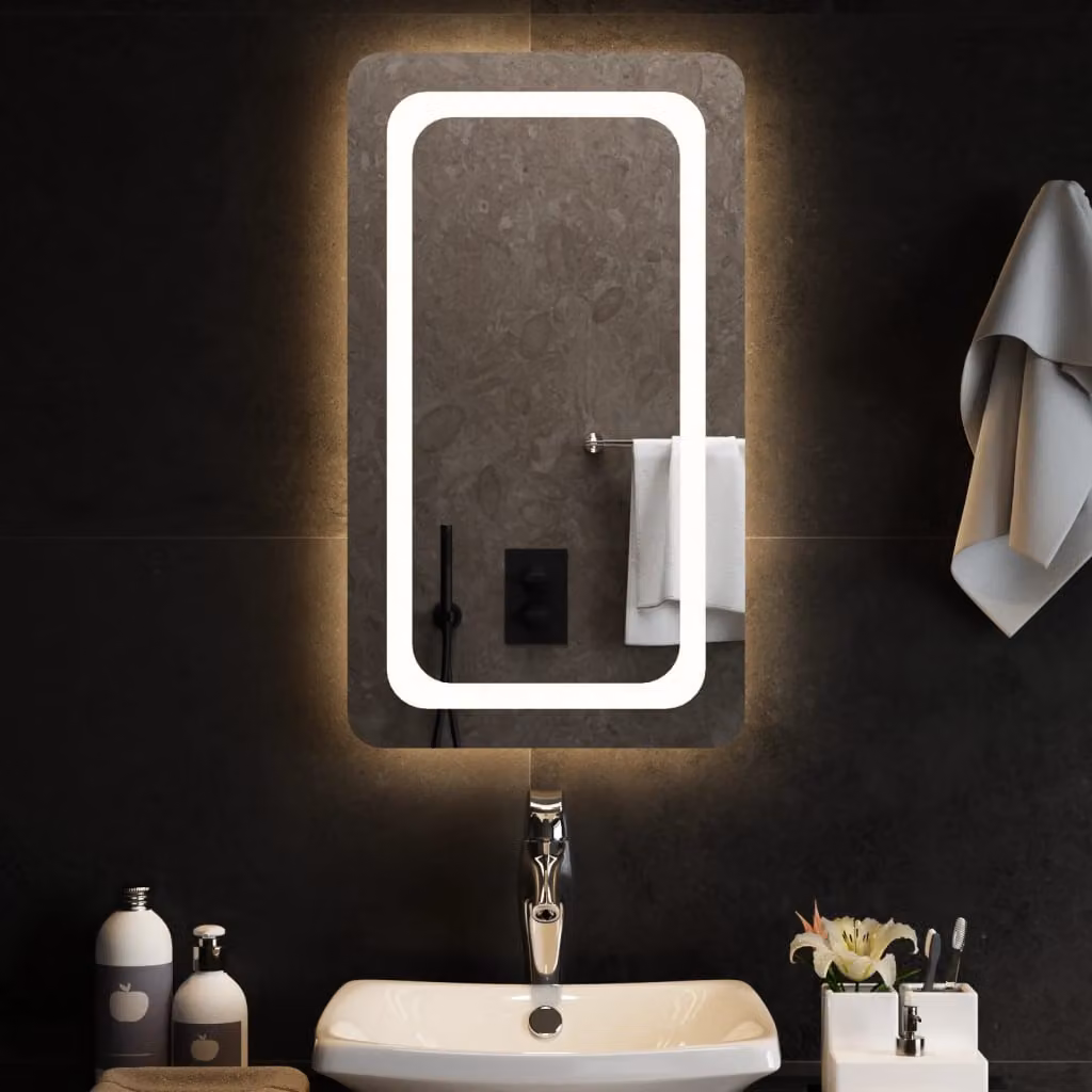 Specchio da bagno moderno vidaXL con luci LED, rettangolare, grigio, L: 40 cm, H: 70 cm
