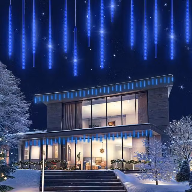 Luci di Natale LED a pioggia di diamanti blu Monzana® con effetto icicle e protezione IP44 – 1