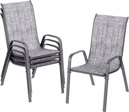 Set di 4 sedie per giardino - Metalliche - Stoccabili - Resistenti alle intemperie - Piume di tessuto ad alta efficienza - Adatte per terrazza - e balcone - Comode e rilassanti - Capacità di carico 150 kg - Grigio