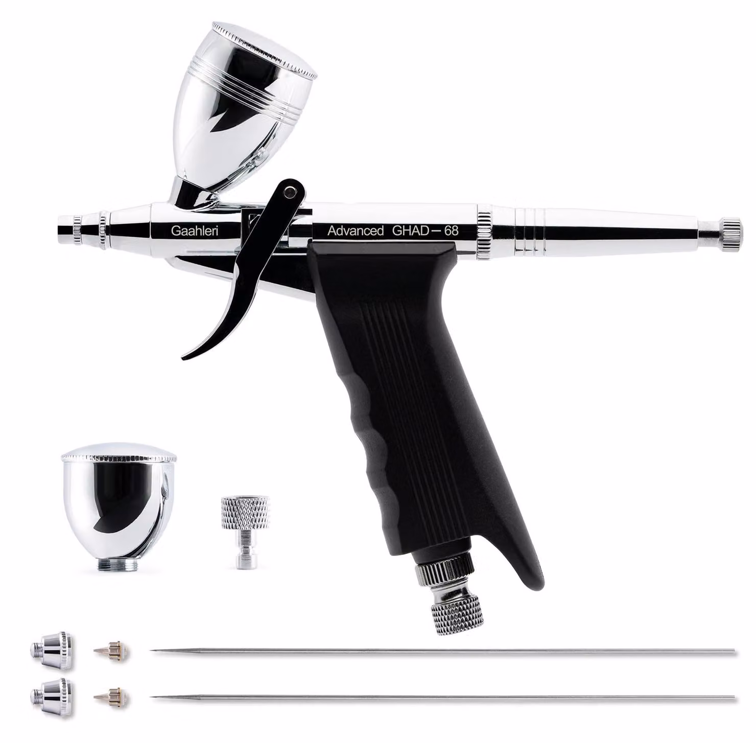 Kit per aerografo a doppia azione, con ugelli da 0,38/0,5 mm e contenitori da 1/2 e 1/4 di oncia