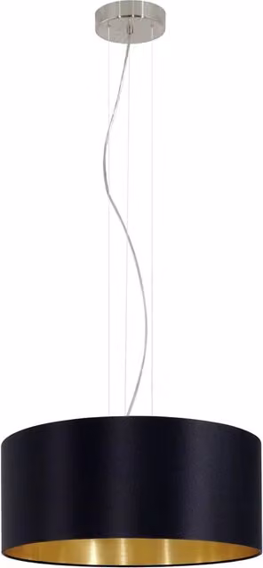 Lampadario a sospensione moderno Eglo in metallo e tessuto con 3 luci E27, disponibile in nero, oro/ottone o argento