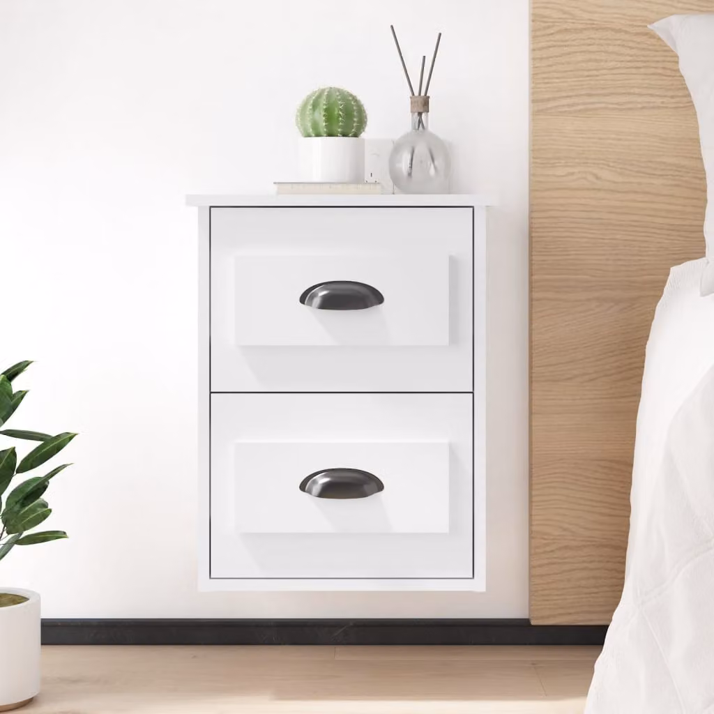 Set di 2 comodini da parete vidaXL in bianco lucido L: 41,5 cm, P: 36 cm, H: 53 cm