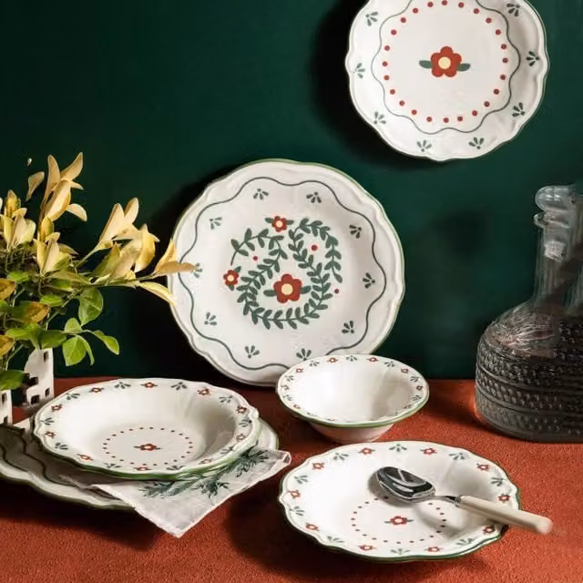 Servizio piatti DMORA Nonafa in ceramica e porcellana con decoro floreale, set da 24 pezzi, multicolore – 1