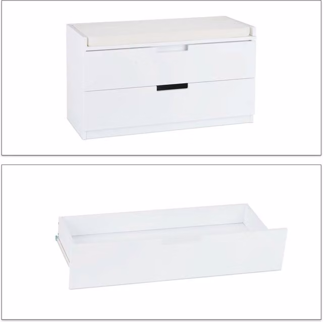 Panca comò moderna con imbottitura 120 x 40 x 45 cm ideale portaoggetti stile casa di campagna in legno bianco 13_0004703