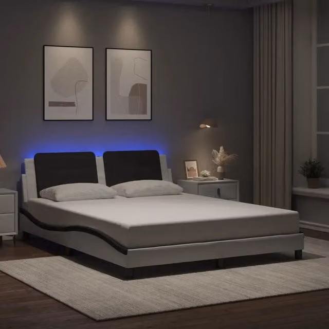 Letto Zadar vidaXL Bianco e Nero con Illuminazione LED e Porta USB L/P/H: 160 x 200 cm – 1