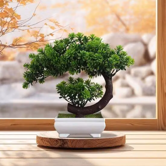 Bonsai in plastica - Realistico - 1 pezzo - Verde - Miniatura