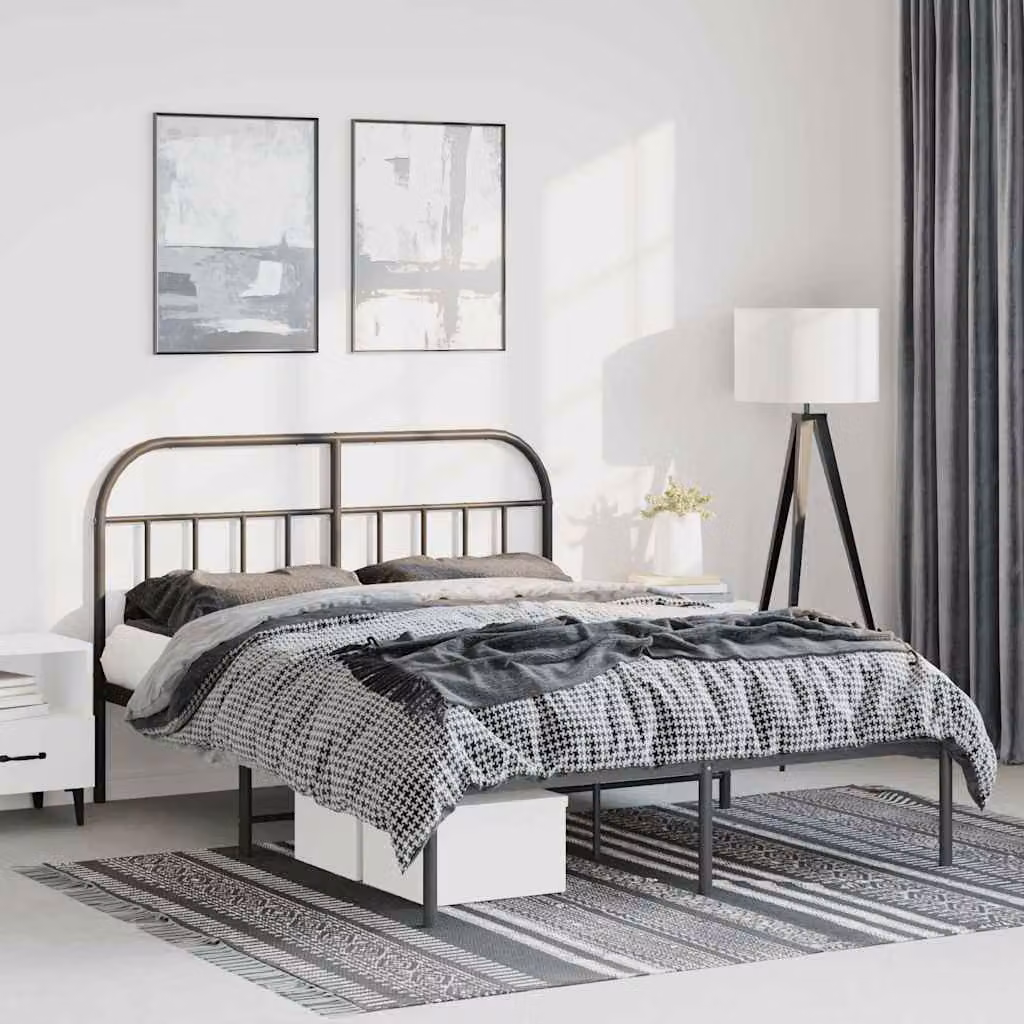 vidaXL Giroletto con Testiera in Metallo Nero L: 142 cm, P: 196 cm, H: 100 cm